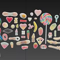 Assorted Colorful Candies Including Lollipops Heart Shapes And Sweets On Blue Background