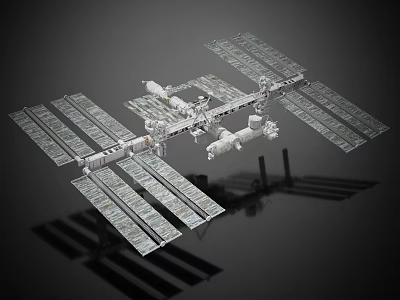 Cartoon Scene of International Space Station with Solar Panels and Modules in Space 3d model