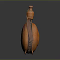 Orange Wooden Wine Flask With Leather Strap On Gray Background