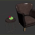 Brown Leather Single Sofa with Gold Legs Stitching Details and Small Round Side Table