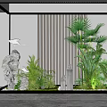 Indoor Garden Ornament with Glass Frame Lush Plants Rockery Stones and Wooden Screen
