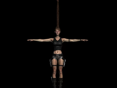Game Movie Character Wearing Black Tank Top Leather Shorts With Arms Outstretched Black Background 3d model