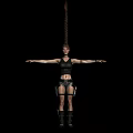 Game Movie Character Wearing Black Tank Top Leather Shorts With Arms Outstretched Black Background