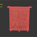 Traditional Painted Wooden Cabinet With Double Doors And Intricate Decorative Figural Motifs