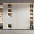 Modern Wardrobe Interior With White Finish Open Shelves And Built in LED Lighting