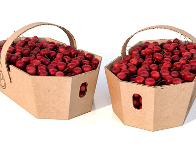 Fresh Cherries in Two Paper Baskets Filled to Brim with Juicy Red Fruits 3d model