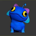 Cute Blue Cartoon Creature With Big Yellow Eyes Small Horns And Colorful Fins