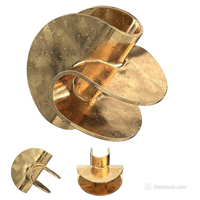 Golden Metallic Decorative Sculpture Featuring Spiral Curved Design Shiny Surface And Multi Angle View 3d model 
