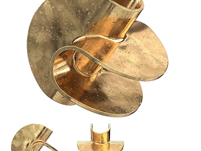 Golden Metallic Decorative Sculpture Featuring Spiral Curved Design Shiny Surface And Multi Angle View 3d model