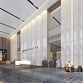 Modern Reception Area In Haojing Century International Industrial Park With Marble Counter And Lighting Fixtures 3d model