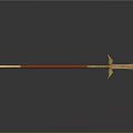Traditional Decorative Spear With Red Shaft Golden Accents And Metal Spearhead