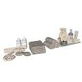 Natural Laundry Daily Essentials with Soft Towels Scented Candle Bath Bottles Linen Sachet on Tray