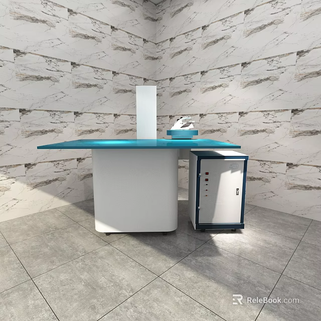 Commercial Equipment With Blue Countertop White Body Side Cabinet Against Marble Wall And Gray Floor 3d model 