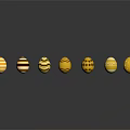 Decorative Ornament Set with Yellow and Black Spheres Various Patterns Glossy Finish on Black Background