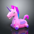 Pink Unicorn Toy With Purple Mane And Rolling Wheel Base Design