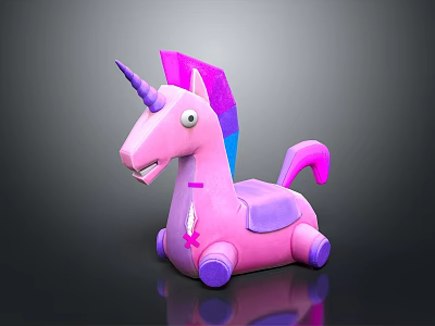 Pink Unicorn Toy With Purple Mane And Rolling Wheel Base Design 3d model Pink Unicorn Toy With Purple Mane And Rolling Wheel Base Design 3d model