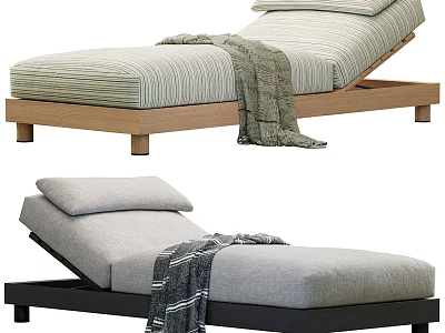 Modern Chaise Lounge Design With Light And Dark Wooden Frames Striped Cushions And Cozy Blanket 3d model