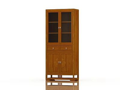Traditional Wooden Bookcase Design With Glass Doors Drawers And Cabinet Structure 3d model
