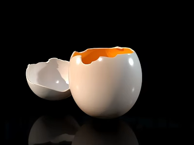 Cracked Eggshell With Yellow Yolk On Black Background For Food 3d model