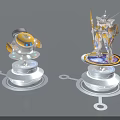Smart Machines Including Spherical Robot With Yellow Black Features And Humanoid On Circular Glowing Platforms 3d model