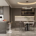 Modern Living Dining Area Interior Featuring Black Leather Sofa Geometric Artwork And Marble Accent Wall