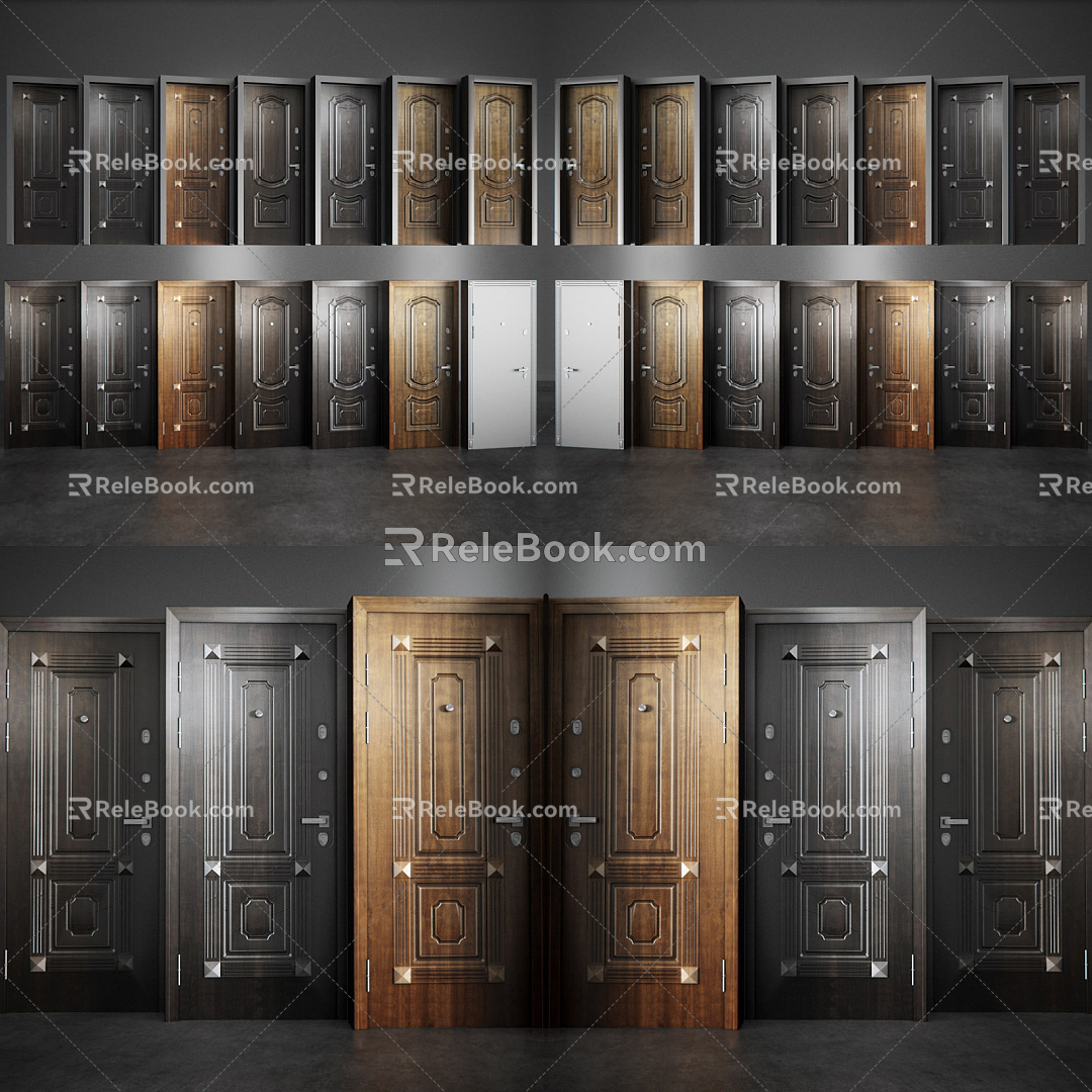 European-style Flat Door Solid Wood Carved Flat Door 3d model