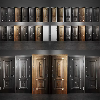Diverse Hinged Door Designs With Wooden And Metal Finishes For Home Interior Styles 3d model