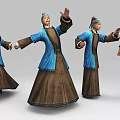 Ancient Style Game Movie Character in Blue Robe With Brown Lower Part and Various Poses