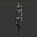 Sci Fi Humanoid Character With Multiple Mechanical Appendages Silver Red Armor And Blue Headpiece 3d model
