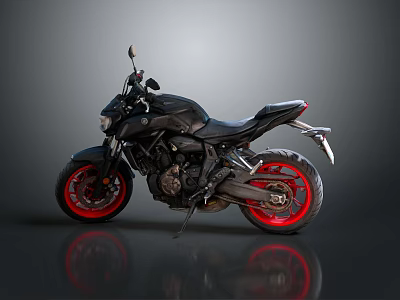 Sleek Black Motorcycle With Red Wheels And Modern Sporty Design Features 3d model