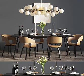 Modern Dining Table and Chair Combination Modern Table and Chair Dining Table and Chair Dining Table and Chair Home Furniture Leisure Chair Simple Dining Room Chandelier 3d model