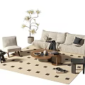 Cozy Living Room Sofa And Coffee Table Set With Light Chair Potted Plant And Rug