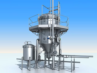 Large Scale Industrial Processing Equipment with Stainless Steel Tank Platform and Pipeline System 3d model