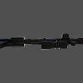 Black Tactical Rifle With Hanging Grenade And Sleek Design Features 3d model