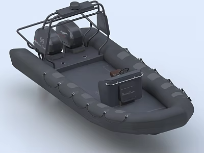 Black Inflatable Boat With Twin Engines And Deck Equipment Design 3d model