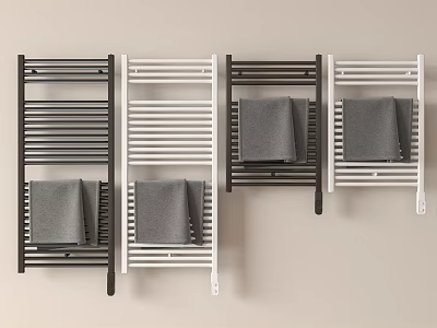 Bathroom Towel Racks in Black and White with Grey Towels Wall Mounted 3d model
