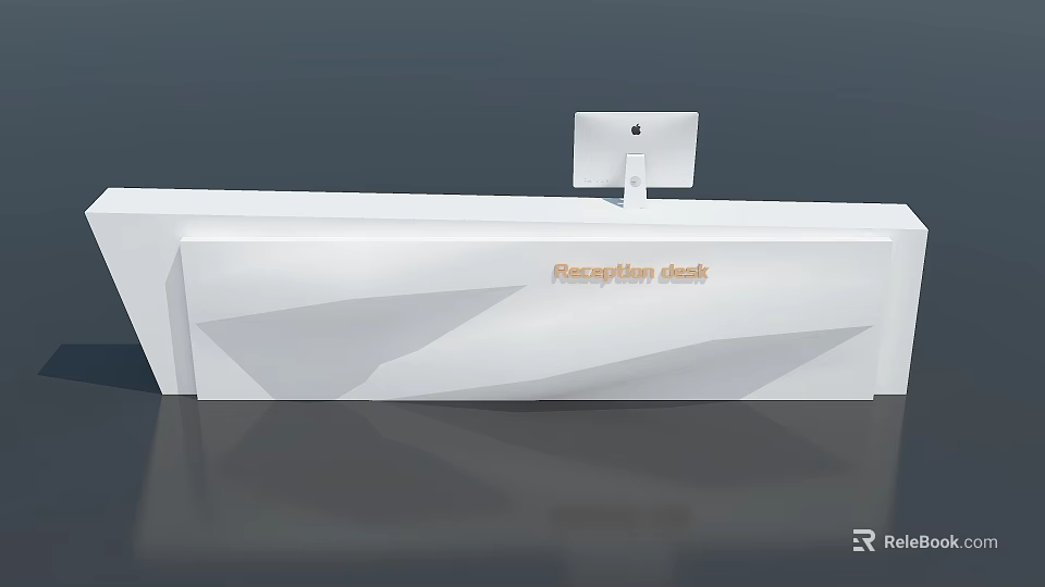 Modern Reception Desk Interior Design With White Surface And Monitor Stand 3d model 