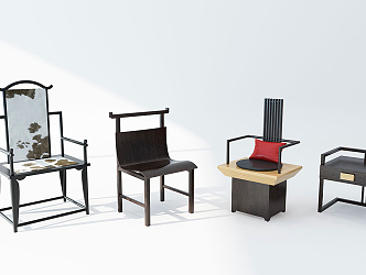 Chinese style single chair solid wood chair combination 3d model