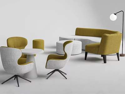 Modern Living Room Sofa and Coffee Table Set With Yellow Gray Chairs and Floor Lamp 3d model