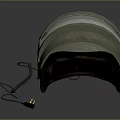 Military Green Helmet With Transparent Visor And Worn Details On Dark Background
