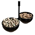 Fresh Healthy Nuts In Two Black Bowls Filled With Pistachios And Almonds
