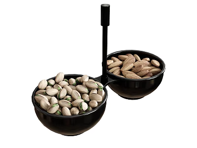 Fresh Healthy Nuts In Two Black Bowls Filled With Pistachios And Almonds 3d model