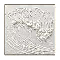 White Textured Abstract Painting With Wavy Impasto Brushstrokes On Canvas