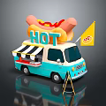 Blue And White Hot Dog Van With Large Hot Dog Model Yellow Flag And Service Sign