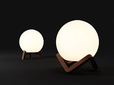 Modern Table Lamp With Round Globe Shade And Wooden Stand Design 3d model