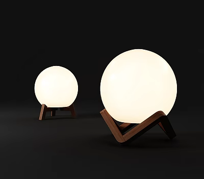 Modern Table Lamp With Round Globe Shade And Wooden Stand Design 3d model