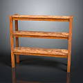 Three Tiered Wooden Shelf With Natural Wood Finish And Retro Design For Home Decor