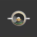Shiny Silver Trophy Featuring Gold Emblem and Green Gold Ring Polished Base Design