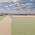 Modern Urban Bridge Design With Multi Lane Roads White Dome Building And Green Landscape