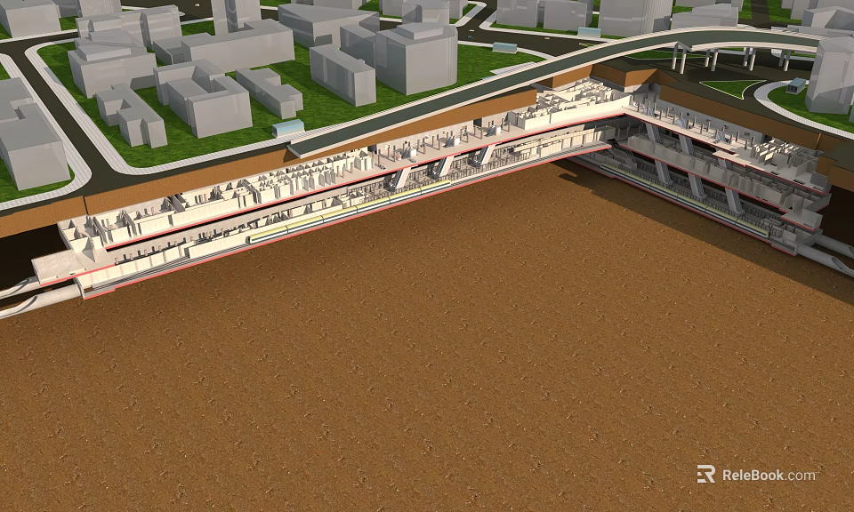 3D Architectural Section Model of Urban Layout with Ground Buildings and Green Spaces 3d model 